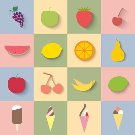 Set of food icons in flat design with long shadowsのイラスト素材
