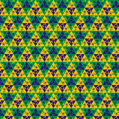 Seamless football pattern against the colors of the Brazilian flagのイラスト素材