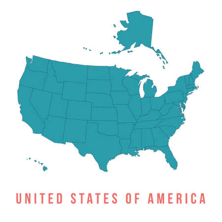Map of USA with separable borders, isolated in white backgroundの写真素材