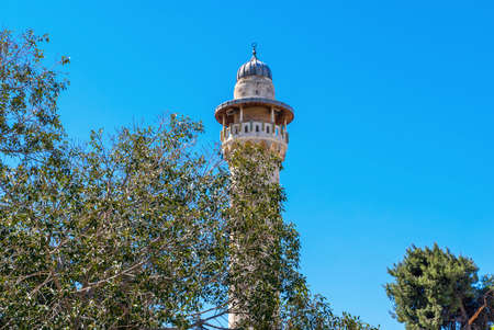 Minaret with a survey platform. Jerusalem old town. Israelの写真素材