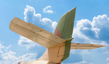 Tail section of a aircraft, blue sky backgroundの写真素材