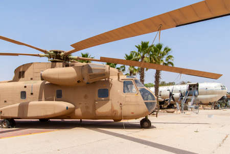 HATZERIM, ISRAEL - APRIL 27, 2015: Israeli Air Force Sikorsky CH-53 transport helicopter on display in the Israeli Air Force Museum.のeditorial素材