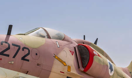 HATZERIM, ISRAEL - APRIL 27, 2015: Douglas Skyhawk A-4H - single seat carrier-capable attack aircraft developed for the United States Navy at the museum of the Air Force IDFのeditorial素材