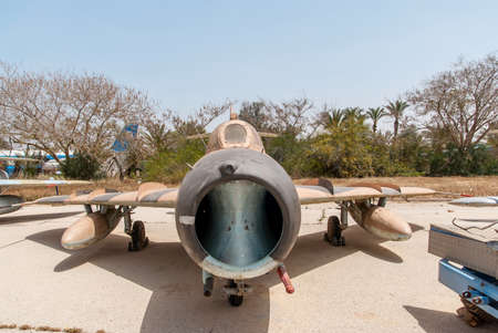 HATZERIM, ISRAEL - APRIL 27, 2015: Mikoyan-Gurevich MiG-15 - jet fighter aircraft trainer at the museum of the Air Force IDFのeditorial素材