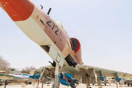 HATZERIM, ISRAEL - APRIL 27, 2015: Douglas Skyhawk A-4H - single seat carrier-capable attack aircraft developed for the United States Navy at the museum of the Air Force IDFのeditorial素材
