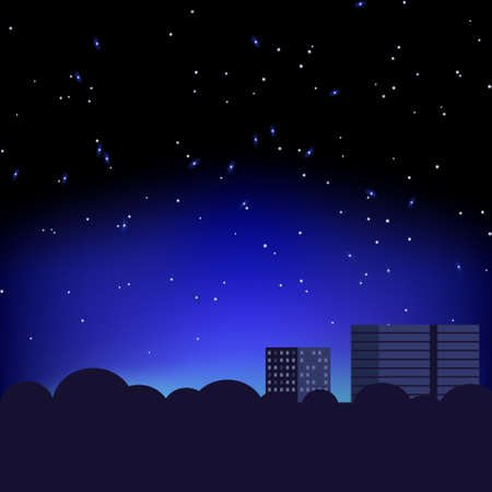 Silhouette of the city and night sky with starsのイラスト素材