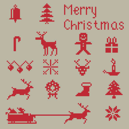 Christmas pixel style icons set, winter pattern pixels.のイラスト素材