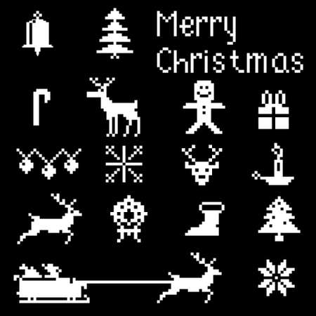 Christmas pixel style icons set, winter pattern pixels.のイラスト素材
