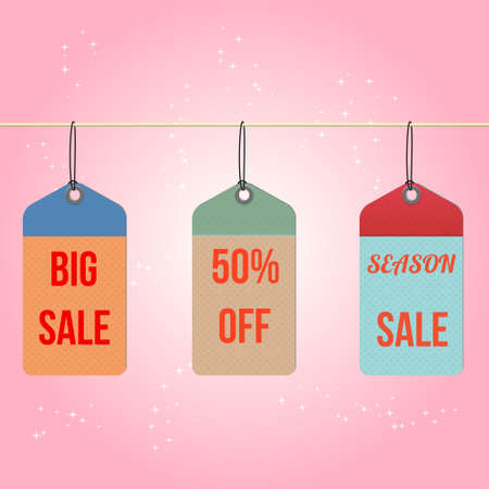 Collection of cardboard sales labels, sparkling pink backgroundのイラスト素材