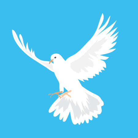illustration of beautiful white dove flying way up in a blue skyのイラスト素材