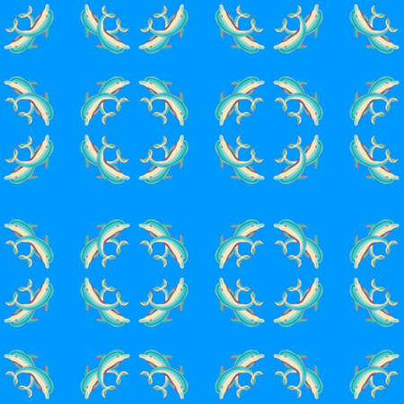 seamless pattern with circular figures jumping dolphins.のイラスト素材