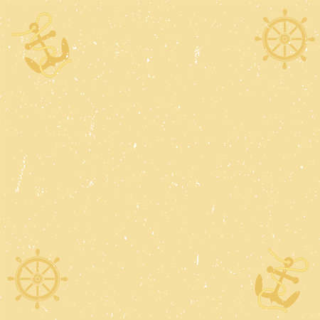 Old yellow paper background with scratches, anchor and helm.のイラスト素材