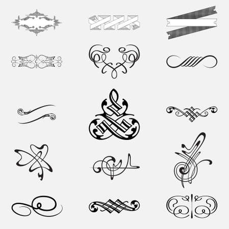 Hand drawn vintage elements, calligraphic design setのイラスト素材