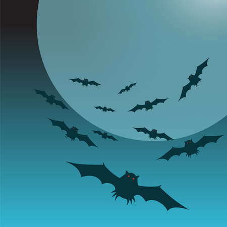 Halloween background with moon and bats.のイラスト素材