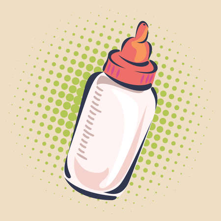 Bottle of infant formula, hand drawn, pop art retro illustration.のイラスト素材