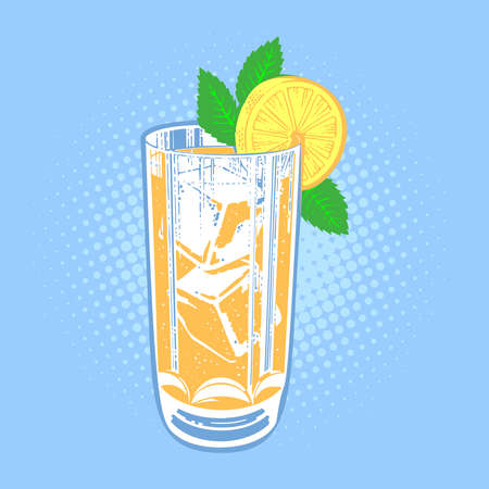 Drink with lime, mint and ice. Cool mint leaf refreshing summer ingredient lime drink. Vector fresh lime drink cold ice cocktail tropical fresh citrus water. Alcohol sweet slice food lemonade.のイラスト素材