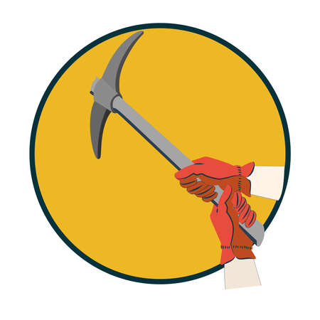 Hands in gloves using pickax. Vector Icon isolated on white.のイラスト素材