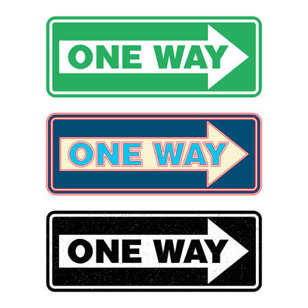 One way sign set, green, neon and grunge. Vector illustrationのイラスト素材