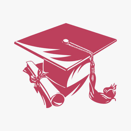 Graduation academic square cap and diploma on white background, vector illustrationのイラスト素材