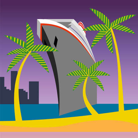 A cruise ship arriving at a tropical island destination.のイラスト素材