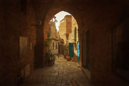 Narrow street in Old Jaffa, Israelの写真素材