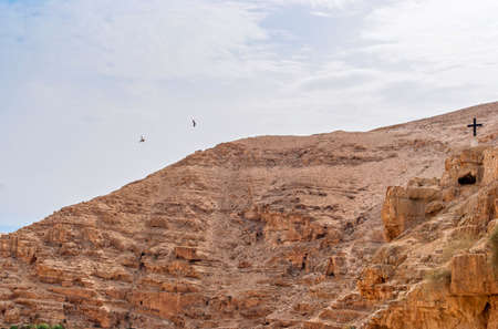Wadi Qelt in Judean desert around St. George Orthodox Monasteryの写真素材