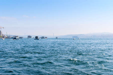 Passenger ferry ship carries people across the Bosphorus Istanbulの写真素材