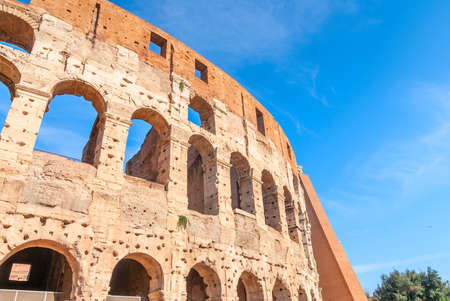 Colosseum in Rome, Italy. Ancient Roman Colosseum is one of the main tourist attractions in Europe. People visit the famous Colosseum in Roma center. Scenic nice view of Colosseum ruins in summer.の写真素材