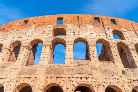 Colosseum in Rome, Italy. Ancient Roman Colosseum is one of the main tourist attractions in Europe. People visit the famous Colosseum in Roma center. Scenic nice view of Colosseum ruins in summer.の写真素材