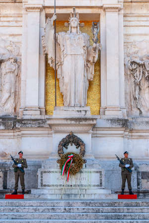 ROME,ITALY - October 21,2019 : Tomb to the unknown soldier at the National Monumento of Vittorio...