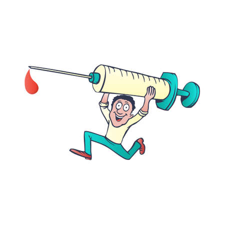 doctor with a syringe. cartoon vector illustration, isolated on white backgroundのイラスト素材