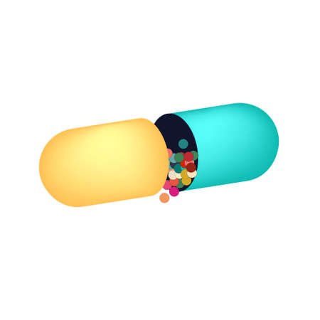 Open drug capsule vector isolated on white background.のイラスト素材