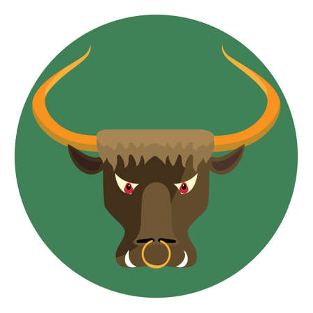 Cartoon angry bull in Circle icon isolated on white background.