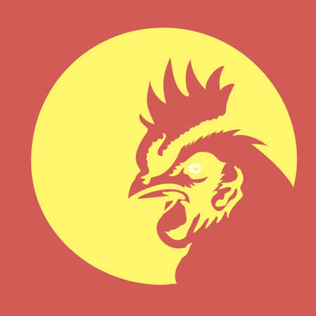 Creative rooster with circle line vector concept style. Bird cock abstract illustration.のイラスト素材