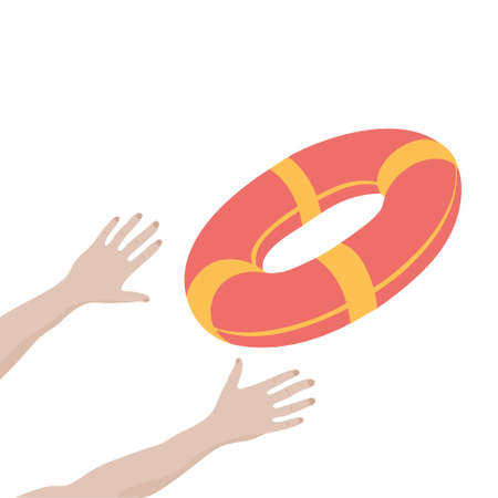 Getting lifebuoy for help, support, and survival. Vector illustration.のイラスト素材