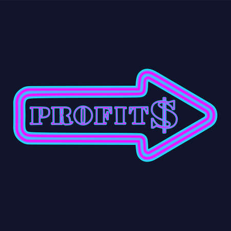 Glowing neon arrow with dollar symbol and the inscription profit. Business concept. Vector...