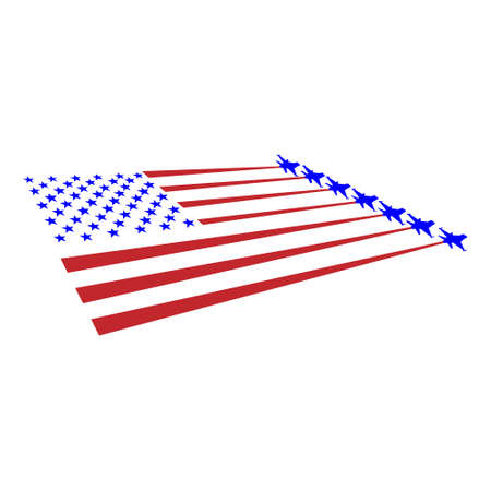 Flag USA and military planes take off from the stripes.のイラスト素材