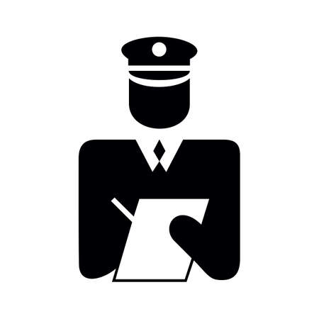 Policeman in uniform writing a ticket, black and white iconのイラスト素材