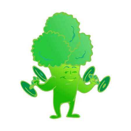 Cute broccoli cartoon character posing and demonstrating its muscles. Healthy food.のイラスト素材