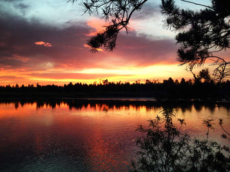 Sunset on lake Baikalの写真素材