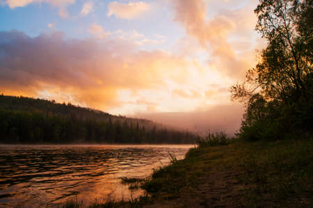 Sunset on lake Baikalの写真素材