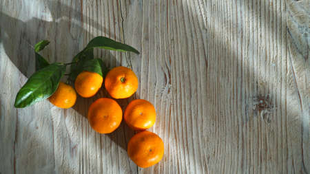 Freshly fruits on the wooden tableの写真素材