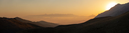 Sunrise in the mountains of Turkey. Panorama