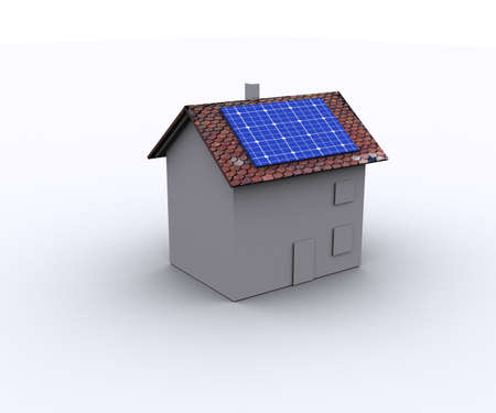 House with solar energy and wind turbine to make money and protect the planet earth.の写真素材