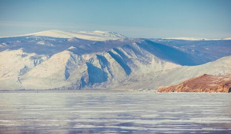 Baikal Lake. Ice, rocks, winterの写真素材