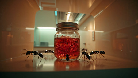Ants in a glass jar. Conceptual image of danger.の素材