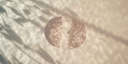 Broken egg on the water surface with shadow overlay. Top view.の素材