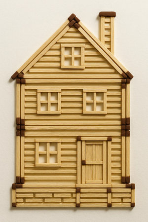 Wooden toy house on a white background. Close-up.の素材