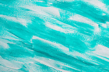 Abstract acrylic paint greenblue and white texture on canvas, hand drawn backgroundの写真素材
