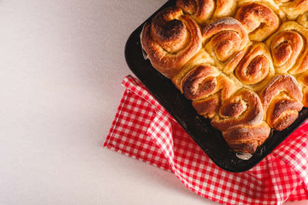Sweet tasty homemade rose buns rolls with sugarの写真素材